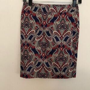 Ann Taylor red white blue Professional Business Office Paisley Pencil Skirt 00P